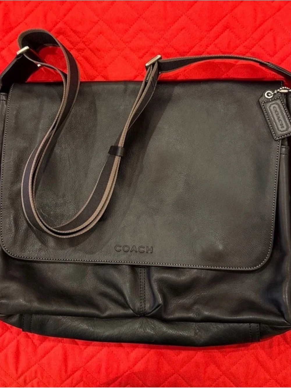 COACH Black Leather Men's Messenger Bag with Adjustable Strap